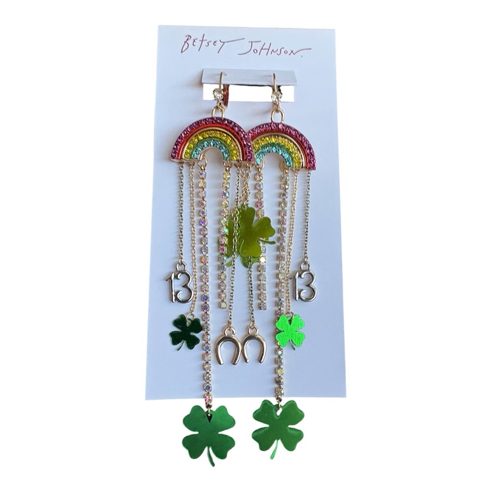 Betsey Johnson rainbow shamrock St Patrick’s Day earrings